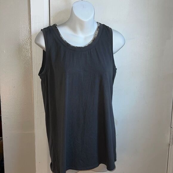 J JILL Grey Stretch Tank Top With Velvet Trim Collar-S - Picture 1 of 8